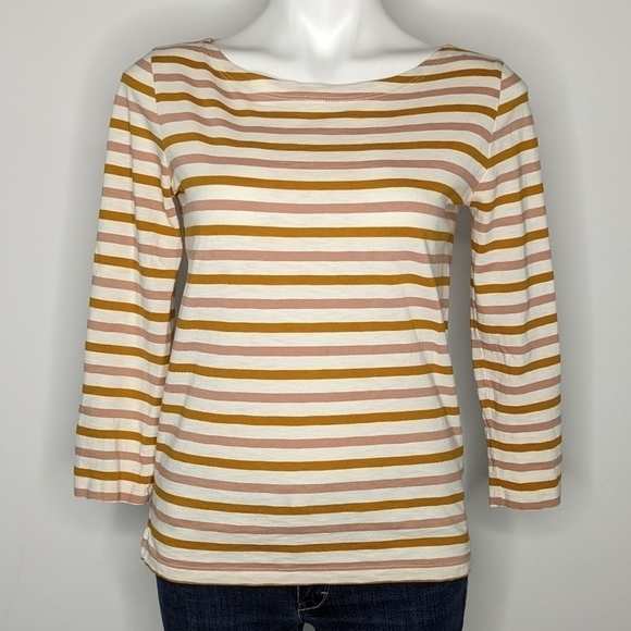 J. Crew Tops - ✨3/$15 J Crew cream & mustard yellow striped 3/4 sleeve top XS